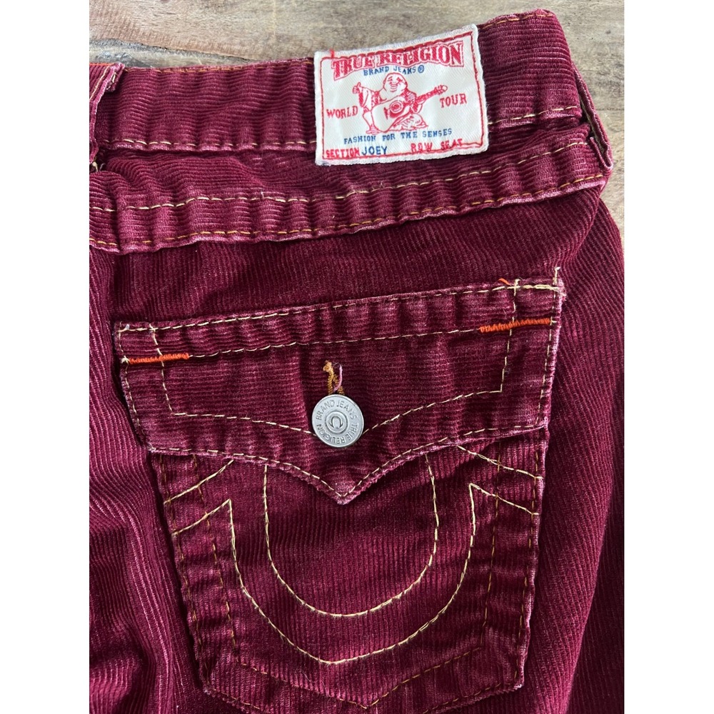 True Religion Joey Burgundy Corduroy Flare Pants Twisted Seam Low Rise 29x31